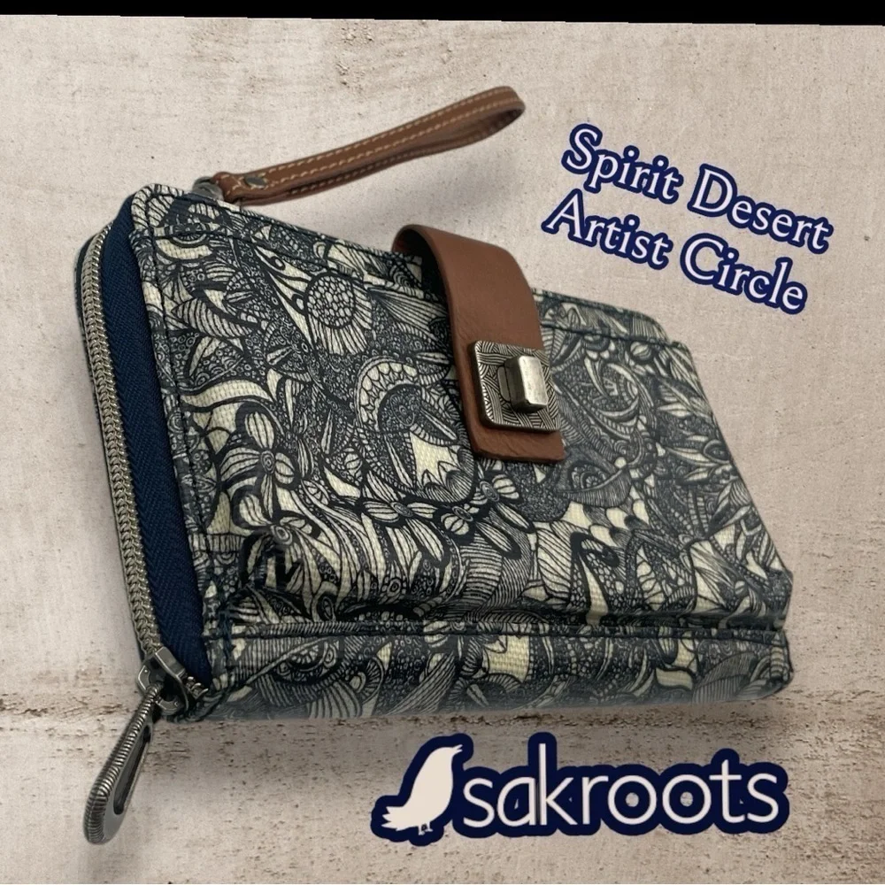 Sakroots Artist Circle Smartphone Wallet, Detachable Wristlet Strap Navy & Tan